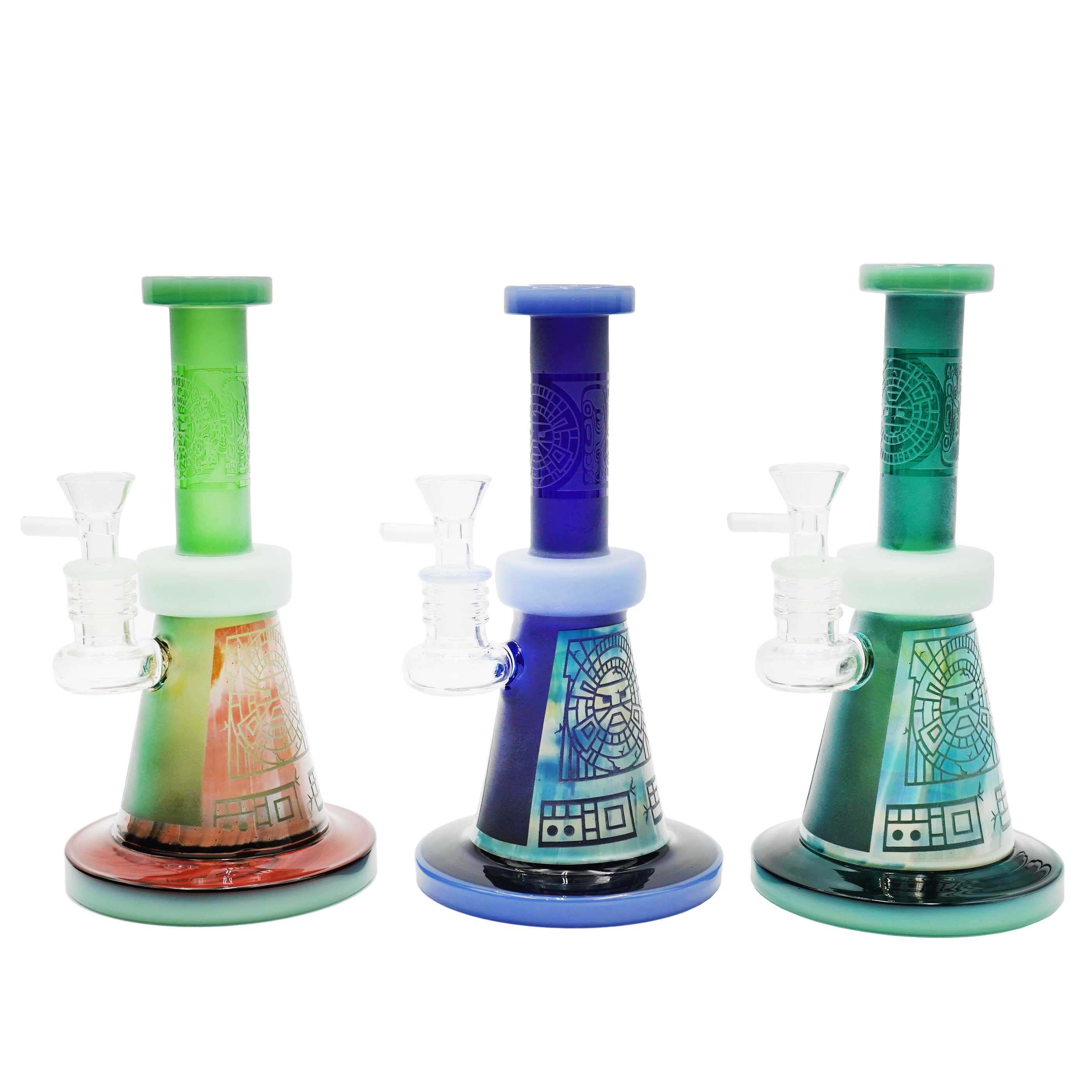 Cignature Hand Blown Tribal Design Beaker Waterpipe (H4044) | 8 inch | Assorted Colors product image